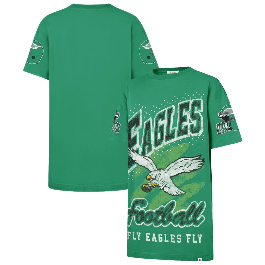 kelly green jersey dress Women's '47 Philadelphia Eagles Oversized Gemstone Swash T-Shirt Dress, Size: XL plus_size_abaya