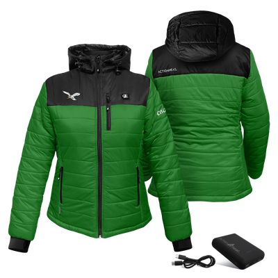 Philadelphia Eagles ActionHeat Women's 5V Battery Heated Insulated Puffer Full-Zip Jacket - Kelly Green/Black