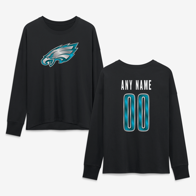 Philadelphia Eagles Women's Forged Mascot Personalized Name & Number Long Sleeve T-Shirt - Black