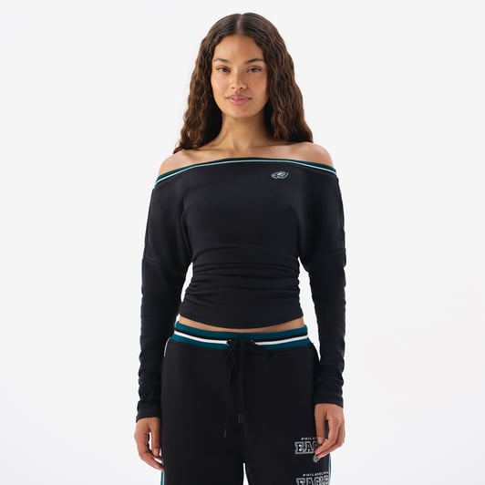  Philadelphia Eagles Off Season x NFL Women's Off The Shoulder Long Sleeve Top - Black