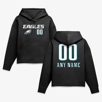 Philadelphia Eagles Women's Touchdown Wordmark Personalized Name & Number Hoodie - Black