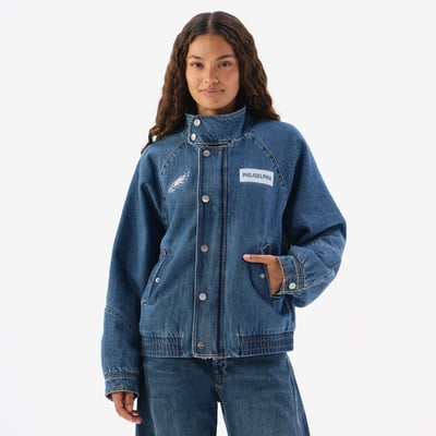 Philadelphia Eagles Off Season Women's Oversized Denim Jacket - Blue
