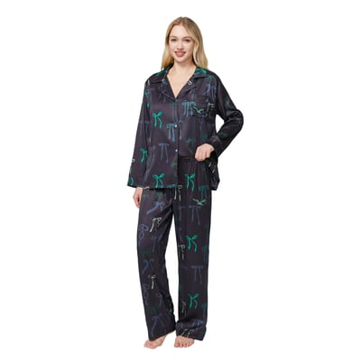  Philadelphia Eagles Concepts Sport Women's Poppy Satin Long Sleeve Top and Pants Sleep Set - Black