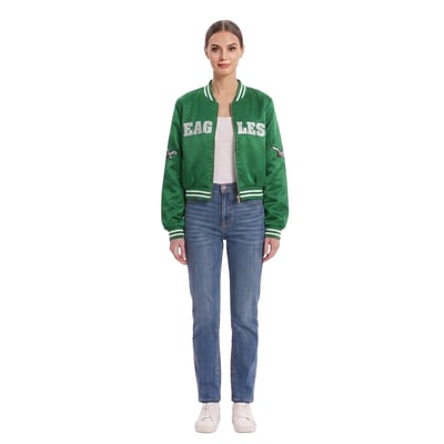 Philadelphia Eagles FABGATING by Cuce Women's Cropped Team Full-Zip Bomber Jacket - Kelly Green