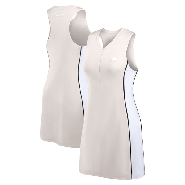 Women's Fanatics Cream Philadelphia Eagles Studio Boost Athletic Half-Zip Dress