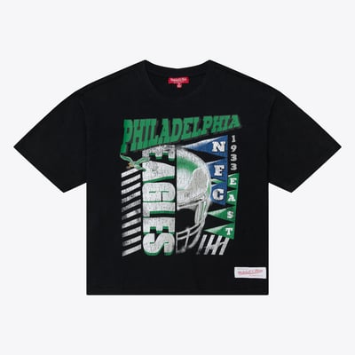  Philadelphia Eagles Mitchell & Ness Women's Street Graphic Boxy Cropped T-Shirt - Black