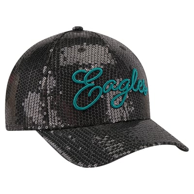 Philadelphia Eagles New Era Women's Sequin Script 9FORTY M-Crown Adjustable Hat - Black