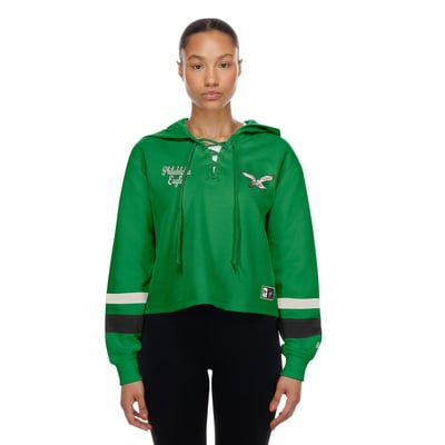 Philadelphia Eagles New Era Women's Throwback Lace-Up Hoodie - Kelly Green

