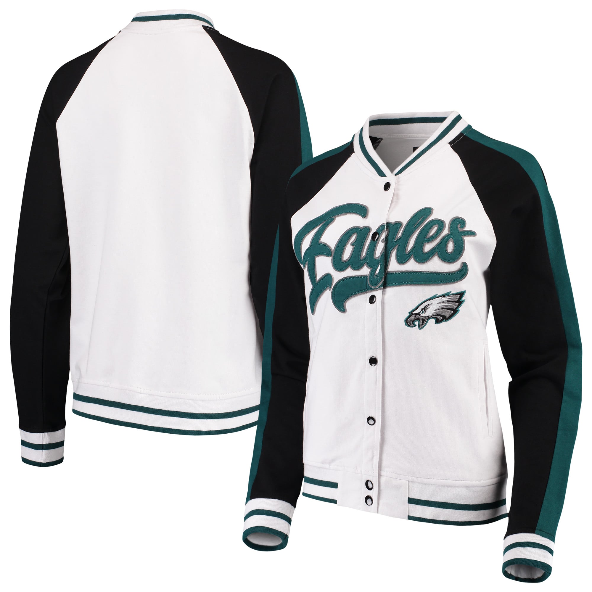 Women's New Era White/Black Philadelphia Eagles Varsity Full Snap