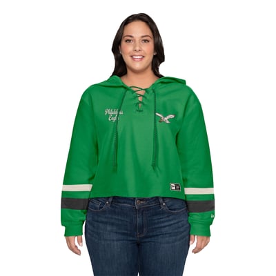 Philadelphia Eagles New Era Women's Plus Throwback Lace-Up Hoodie - Kelly Green
