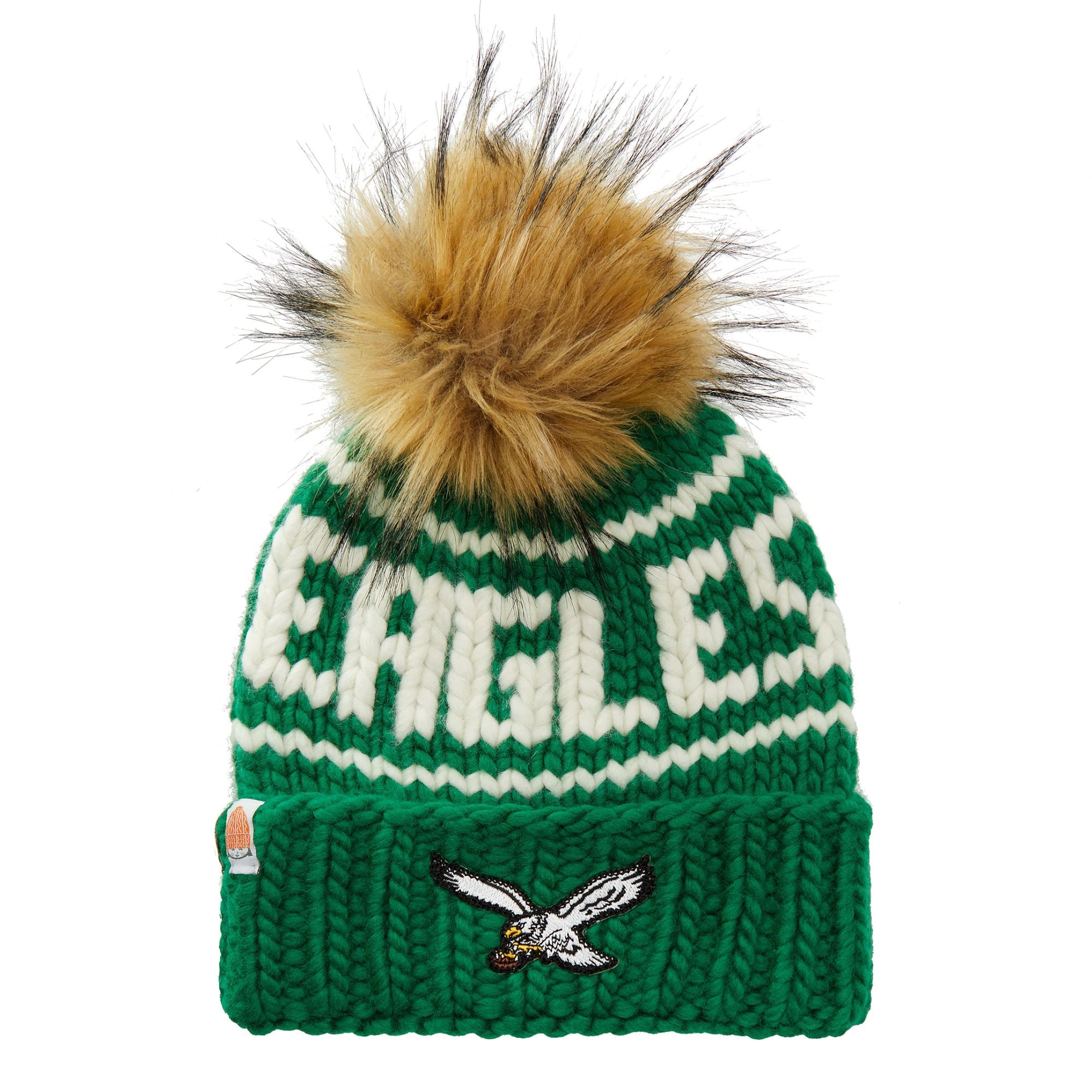 NORDSTROM WOMENS CASHMERE KNIT BEANIE KELLY GREEN  OS NWT Brecken Kelly Green Beanie – Chunky Knit Pom Hat with Fleece  main image 4