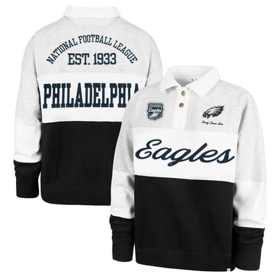 Philadelphia Eagles Stoney Clover Lane x '47 Women's Cursive Paneled Rugby Fleece Shirt - Gray/Black