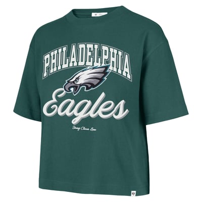 Philadelphia Eagles Stoney Clover Lane x '47 Women's Script City Boxy Cropped T-Shirt - Midnight Green