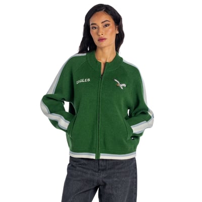 Philadelphia Eagles The Wild Collective Women's Raglan Tri-Blend Full-Zip Sweater - Kelly Green