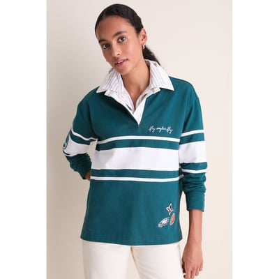 Philadelphia Eagles Tuckernuck Women's Rugby Long Sleeve Polo - Midnight Green