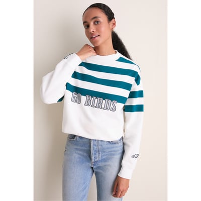 Philadelphia Eagles Tuckernuck Women's Stripe Sweatshirt - White/Midnight Green