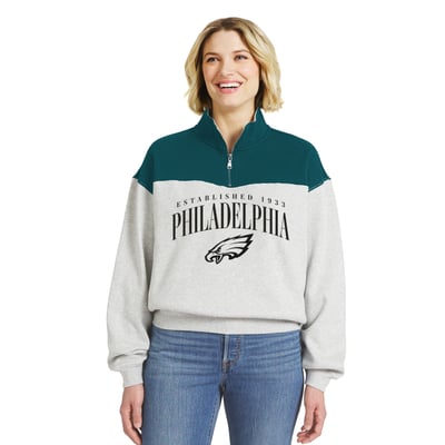  Philadelphia Eagles WEAR by Erin Andrews Women's Colorblock Half-Zip Pullover - Heather Gray