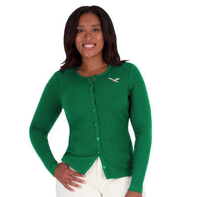  Philadelphia Eagles WEAR by Erin Andrews Women's Ribbed Full-Button Cardigan Sweater - Kelly Green