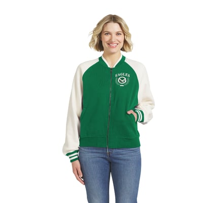 Philadelphia Eagles WEAR by Erin Andrews Women's Throwback Varsity Fleece Raglan Full-Zip Jacket - Kelly Green