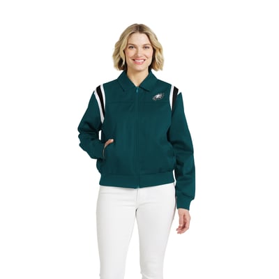  Philadelphia Eagles WEAR by Erin Andrews Women's Shoulder Stripe Twill Full-Zip Jacket - Midnight Green
