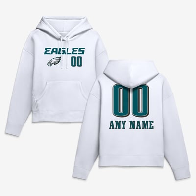 Philadelphia Eagles Women's Touchdown Wordmark Personalized Name & Number Hoodie - White