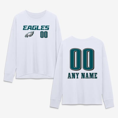 Philadelphia Eagles Women's Touchdown Wordmark Personalized Name & Number Long Sleeve T-Shirt - White
