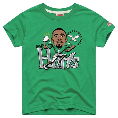 Jalen Hurts Philadelphia Eagles Homage Youth Caricature T-Shirt - Kelly Green