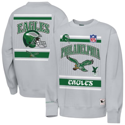  Philadelphia Eagles Mitchell & Ness Youth Maxxed Out Fleece Fleece Crew Sweatshirt - Heather Gray