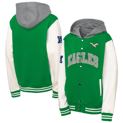 Philadelphia Eagles Mitchell & Ness Youth Court Side Fleece Full Snap Jacket - Kelly Green
