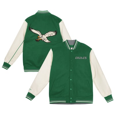 Philadelphia Eagles Mitchell & Ness Youth Full-Snap Varsity Jacket - Kelly Green/Cream