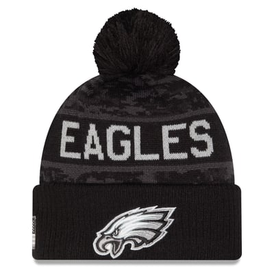 Philadelphia Eagles New Era Youth 2026 Salute To Service Cuffed Knit Hat with Pom - Black