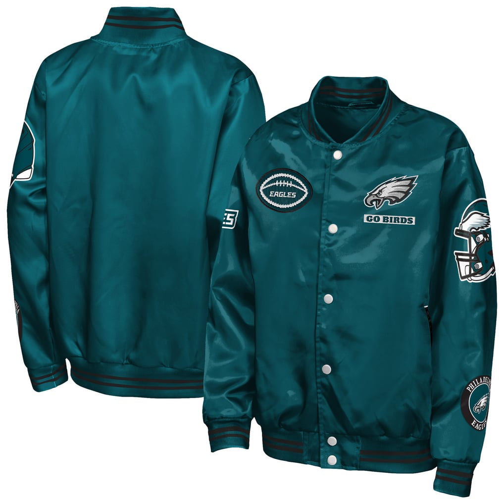  Philadelphia Eagles Outerstuff Youth Grid Runner Satin Patch Varsity Jacket - Midnight Green