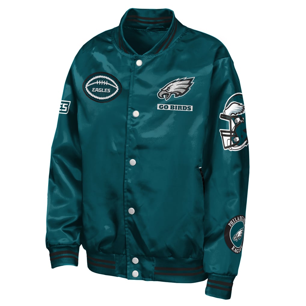  Philadelphia Eagles Outerstuff Youth Grid Runner Satin Patch Varsity Jacket - Midnight Green