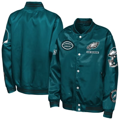  Philadelphia Eagles Outerstuff Youth Grid Runner Satin Patch Varsity Jacket - Midnight Green
