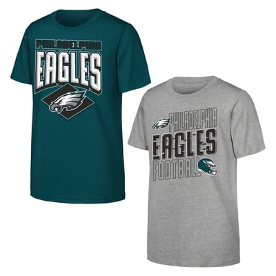 Philadelphia Eagles Outerstuff Youth Trench Kings 2-Pack T-Shirt Set - Midnight Green/Gray