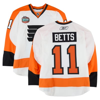 Blair Betts Philadelphia Flyers Fanatics Authentic Practice-Used #11 White Jersey vs. Boston Bruins on January 1, 2010 