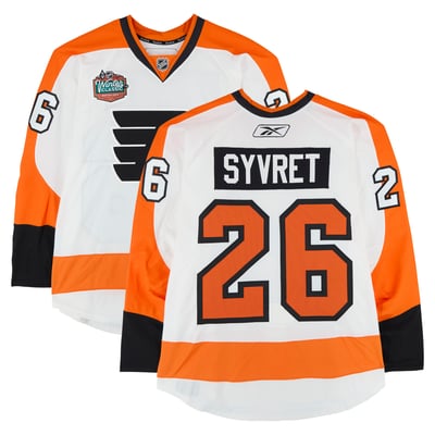 Danny Syvret Philadelphia Flyers Fanatics Authentic Practice-Used #26 White Jersey vs. Boston Bruins on January 1, 2010 