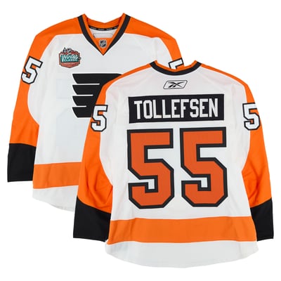 Ole-Kristian Tollefsen Philadelphia Flyers Fanatics Authentic Practice-Used #55 White Jersey vs. Boston Bruins on January 1, 2010 