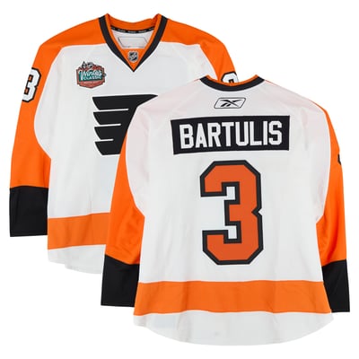 Oskars Bartulis Philadelphia Flyers Fanatics Authentic Practice-Used #3 White Jersey vs. Boston Bruins on January 1, 2010 