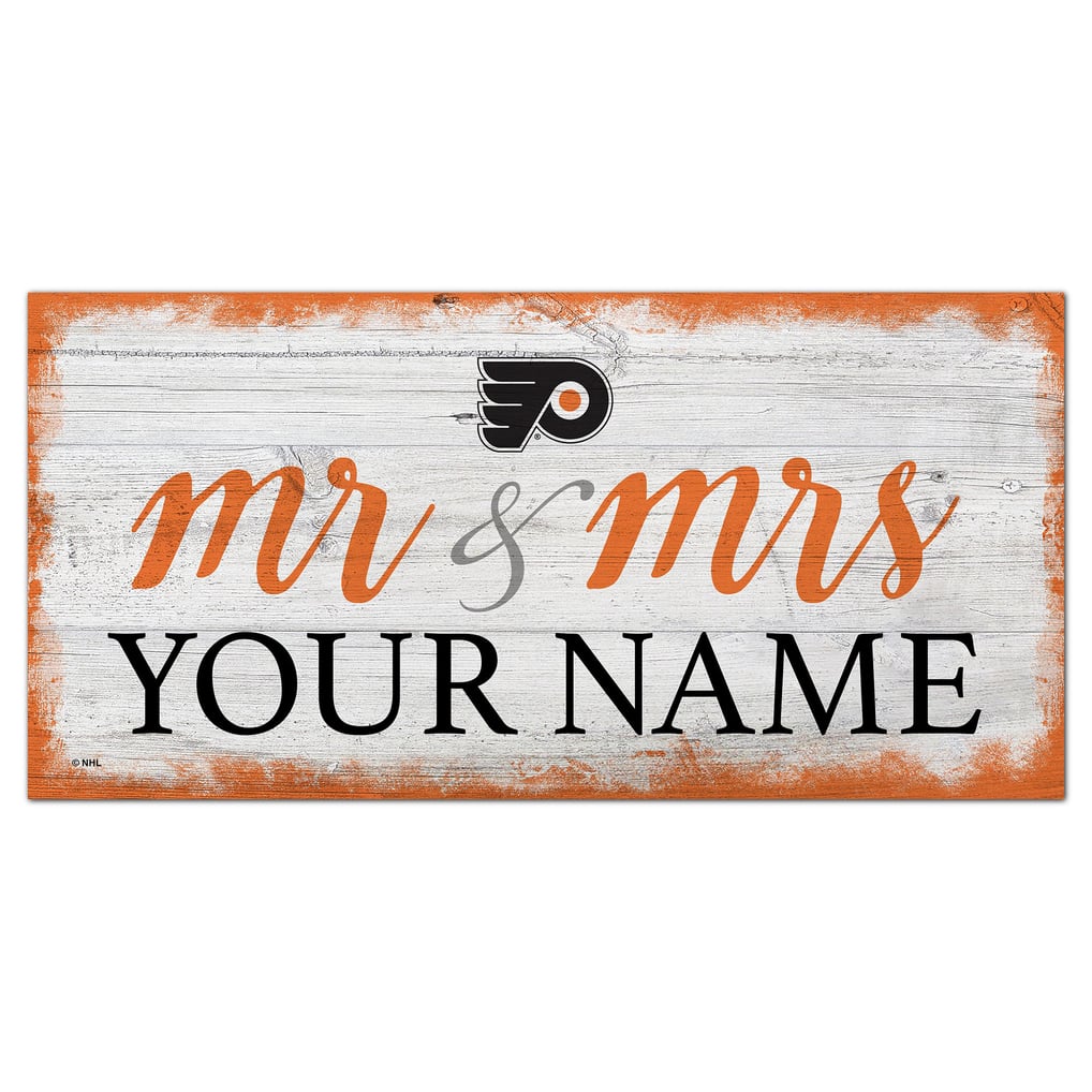 Philadelphia Flyers 6" x 12" Personalized Mr. & Mrs. Script Sign