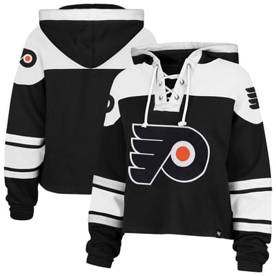  Philadelphia Flyers '47 Women's Cropped Lacer Hoodie - Black
