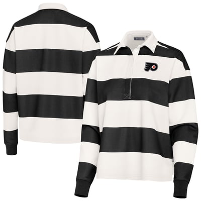 Philadelphia Flyers Antigua Women's Banner Rugby Long Sleeve Polo - Black/Cream