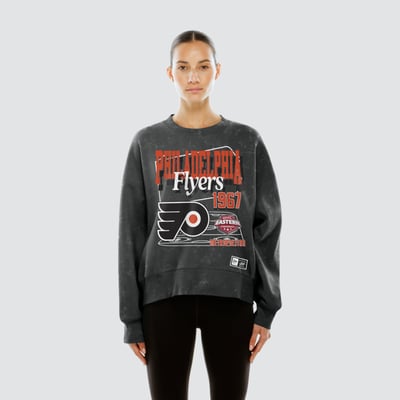  Philadelphia Flyers New Era Women's Throwback Mineral Wash French Terry Crew Sweatshirt - Black