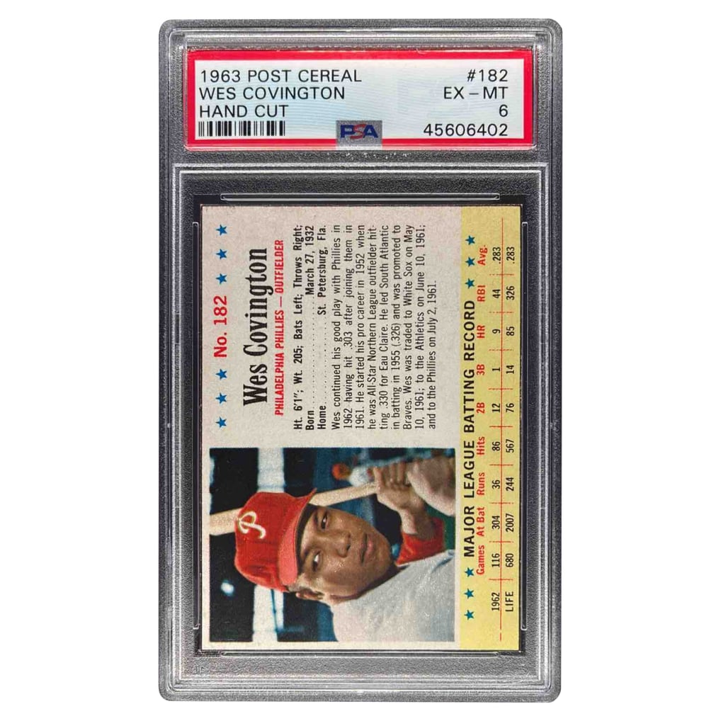 1963 Post Cereal Hand Cut #182 Wes Covington PSA 6