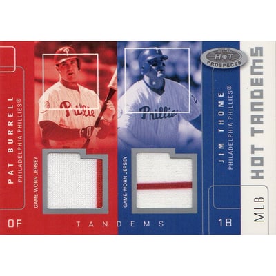 2003 Hot Prospects MLB Hot Tandems #PBJT Pat Burrell Jsy/Jim Thome Jsy