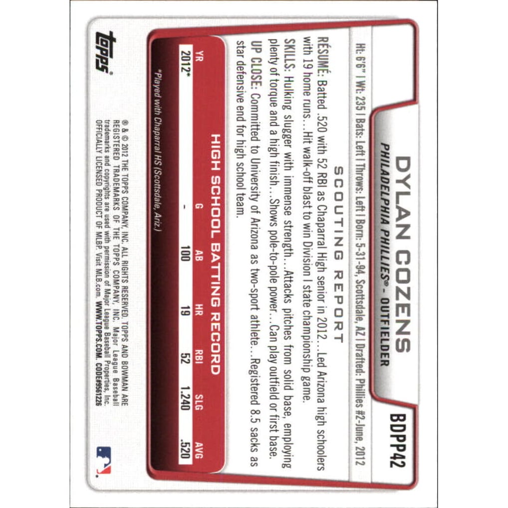 2012 Bowman Draft Draft Picks Silver Ice #BDPP42 Dylan Cozens