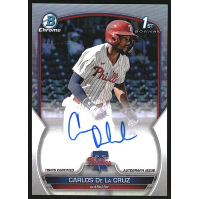 2023 Bowman Chrome Prospect Autographs Refractors #CPACDC Carlos De La Cruz