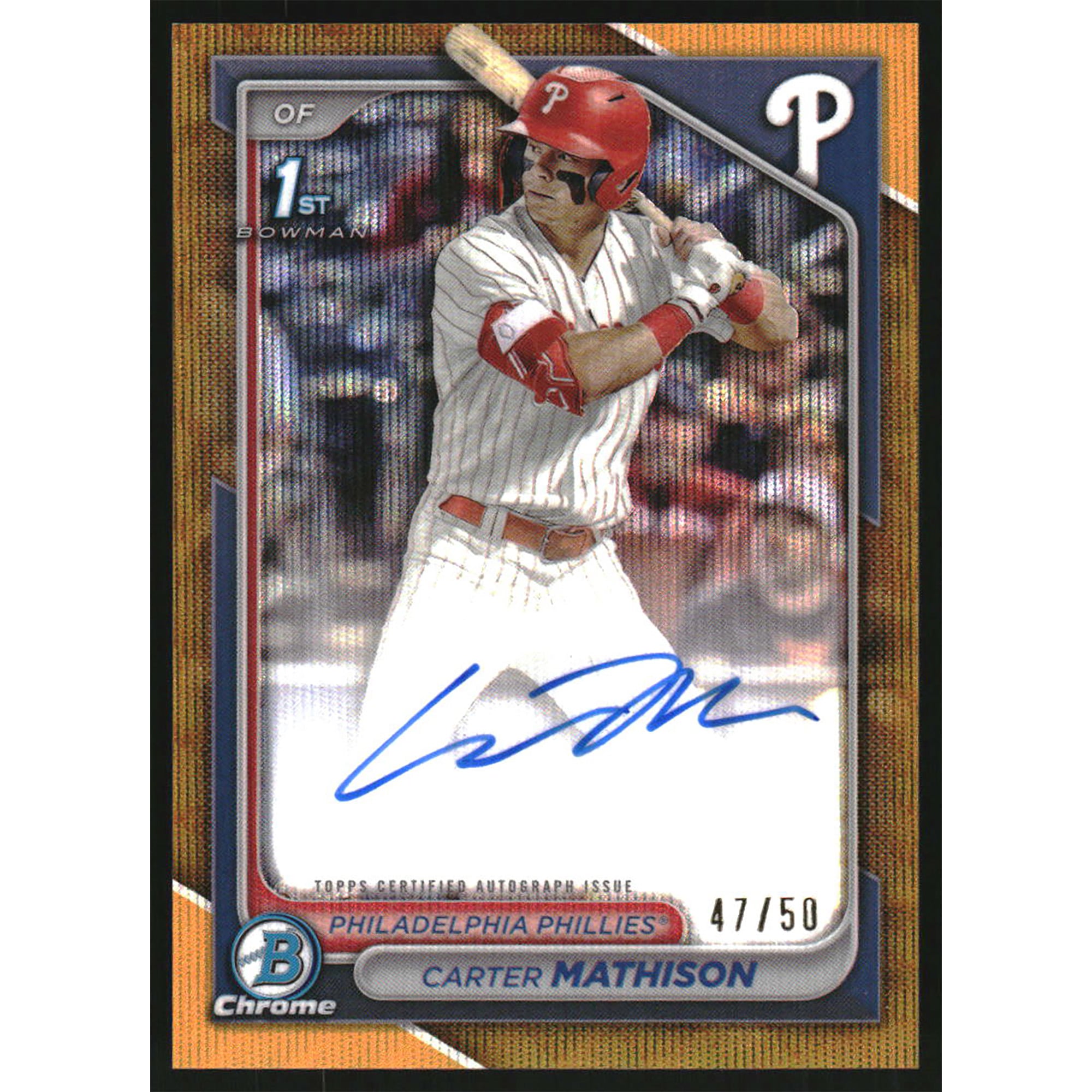 2024 Bowman Chrome Autographs Gold Wave Refractor Carter Mathison RC ...