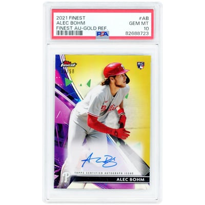 Alec Bohm Philadelphia Phillies Autographed 2021 Topps Finest Gold Refractor #FA-AB #33/50 PSA Authenticated 10 Rookie Card