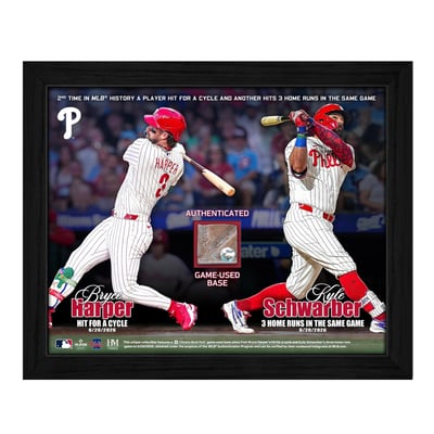 Bryce Harper & Kyle Schwarber Philadelphia Phillies 9" x 11" Framed Photograph with Game-Used Base Swatch